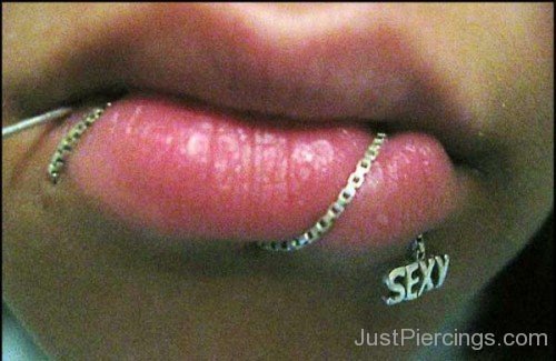Sexy Lip Piercing With Chain