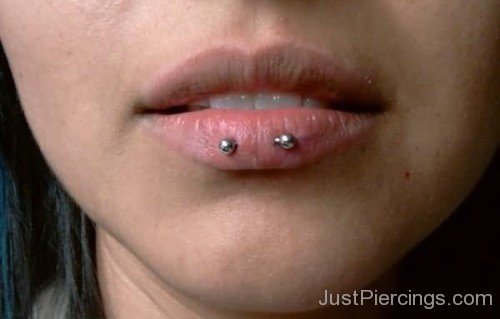 Silver Barbell Horizontal Lip Piercing For Girls