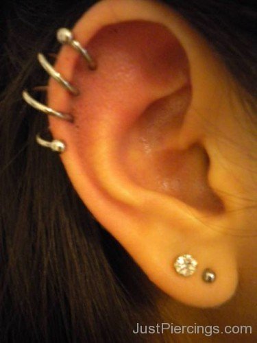 Spiral Helix And Lobe Piercing