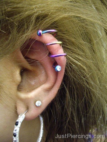 Spiral Helix And Lobe Piercings