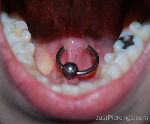 Tongue Web Piercing With Captive Ring