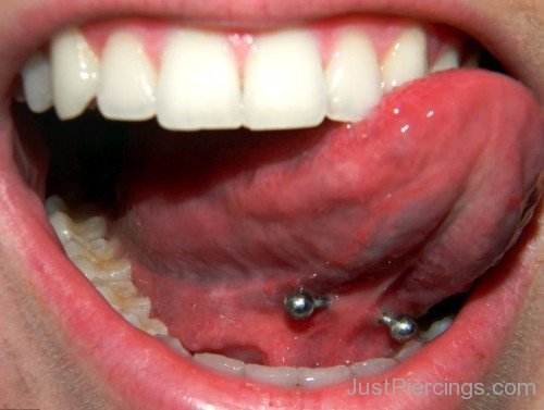 Tongue Web Piercing With Large Silver Barbell
