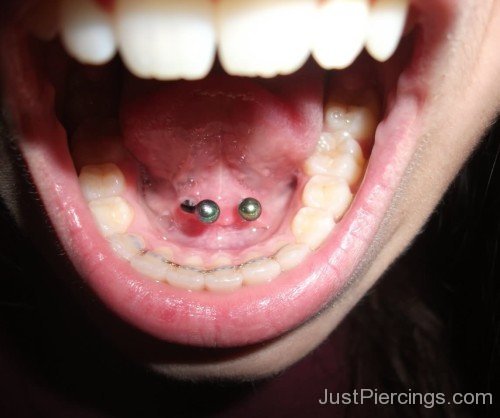 Tongue Web Piercing With Silver Circular Barbell