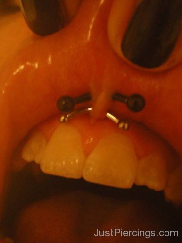Close View Of Double Smiley Piercing