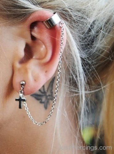 Cross Earring Lobe And Pinna Piercing-JP123