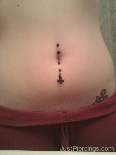 Double Belly Button Piercing With Black Barbell-PN123