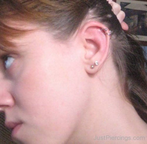Left Ear Dual Lobe Pinna Piercing-JP123