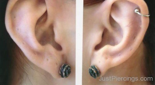 Lobe And Inner Pinna Piercing With Ring-JP123