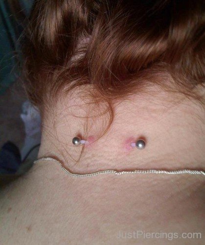 Surface Neck Piercing With Silver Barbell For Young-JP123