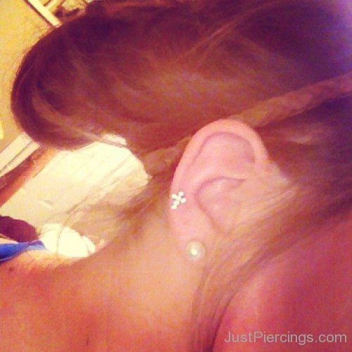 White Stud Lobe And Helix Piercing Picture-JP123