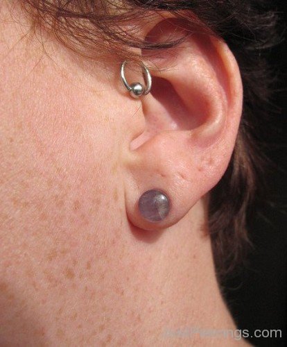 Anti Helix Piercing With Ball Closure Ring And Lobe Piercing-JP12316