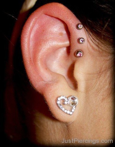Anti Helix and Lobe Piercing with Heart Stud Piercing-JP12305
