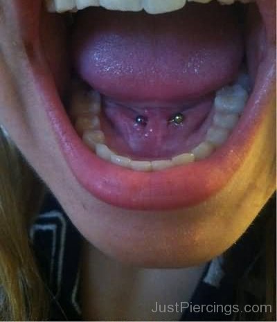 Attractive Tongue Frenulum Piercing With Gold Curved Barbell-JP12301