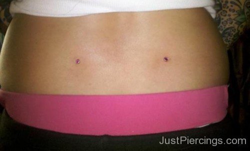 Back Body Piercing With Pink Dermals-JP12303