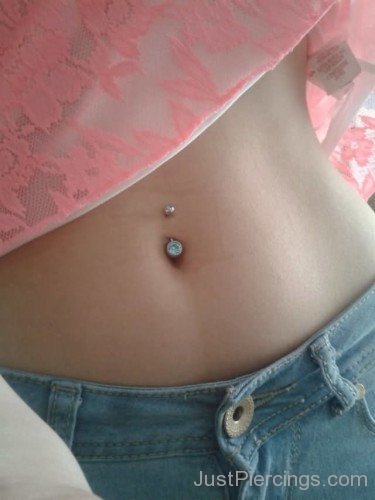 Beautiful Belly Piercing With Gem Stone-JP12311