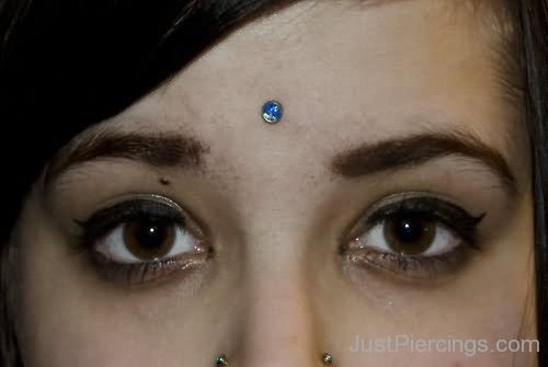 Beautiful Third Eye Piercing With Blue Gem-JP12304