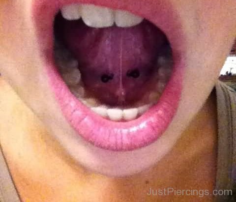 Black Barbell Tongue Frenulum Piercing For Girls-JP12306