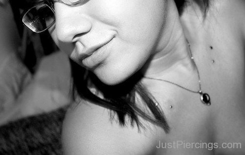 Clavicle Piercing With Silver Dermals-JP12317