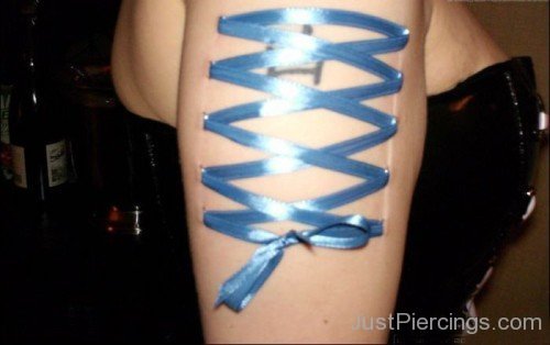 Corset Piercing With Blue Ribbons-JP12331