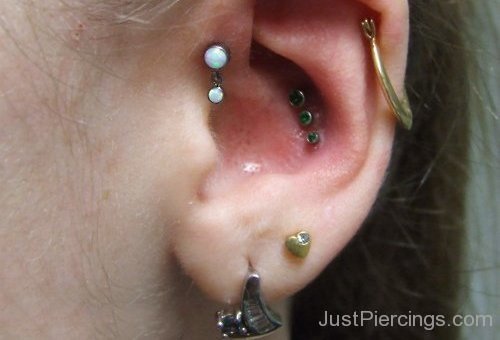 Ear Anti Helix Helix Lobe And Upper Lobe Piercing-JP12333