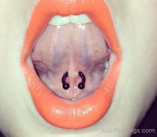 Frenulum Tongue Piercing With Black Circular Barbell-JP12312