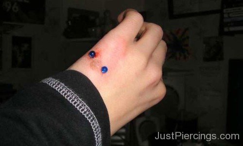 Hand Piercing With Blue Barbell-JP12308