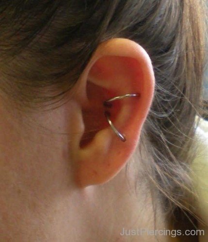 Left Ear Orbital Piercings With Bead Rings-JP12345
