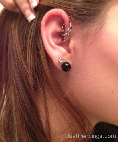 Lobe And Anti Helix Piercing For Young Girls-JP12349