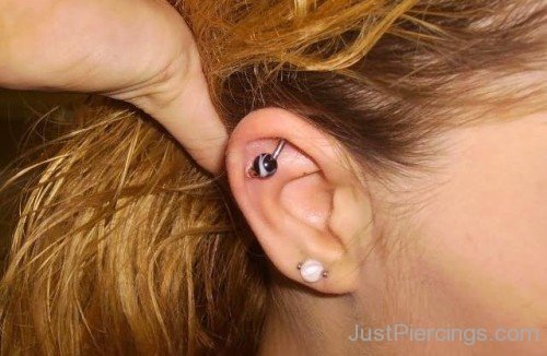 Lobe And Orbital Piercing On Right Ear For Girls-JP12348