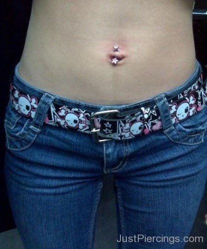 Piercing on Navel with Pink Stars Ring-JP12376