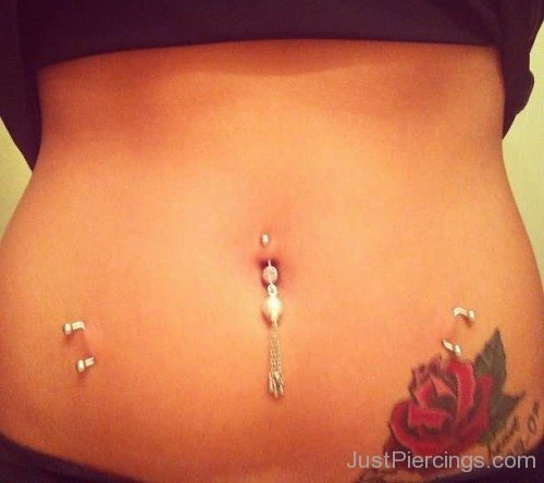 Rose Tattoo On Left And Hip Piercing-JP12350