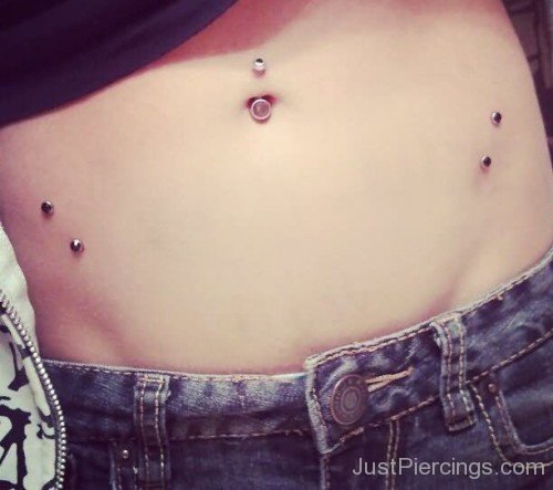 Surface Hip Piercings With Gems And Belly Button Piercing-JP12362