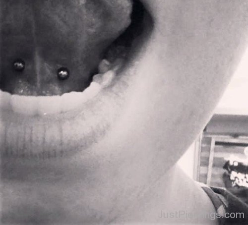 Tongue Frenulum Piercing Black And White Picture-JP12327