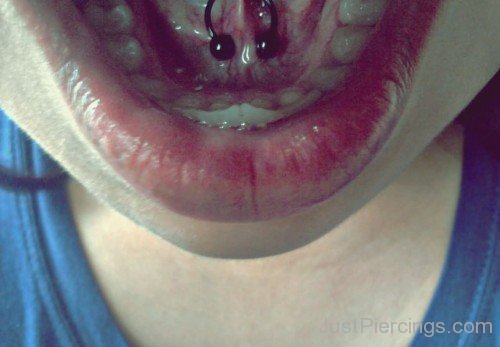 Tongue Frenulum Piercing With Black Circular Barbell-JP12333