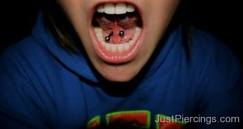 Tongue Frenulum Piercing With Curved Black Barbell-JP12335