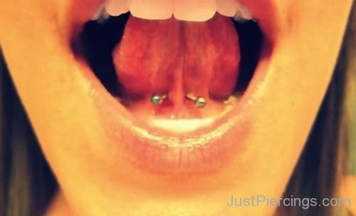 Tongue Frenulum Piercing With Gold Barbell-JP12336