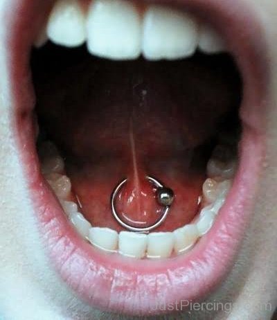 Tongue Frenulum Piercing With Silver Bead Rings-JP12340