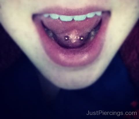 Tongue Frenulum Piercing With Small Silver Barbell-JP12341