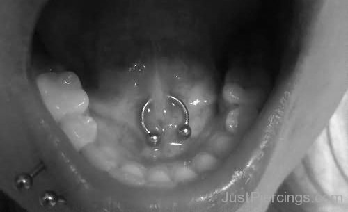 Tongue Web Piercing With Silver Circular Barbell-JP12348