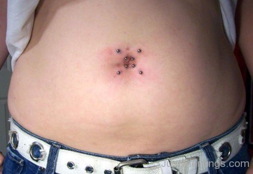 Top And Belly Piercing With Surface Barbells-JP12393