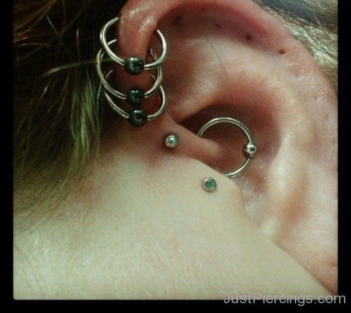 Triple Anti Helix And Tragus Piercing-JP12372