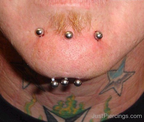 Triple Chin Piercing With Gold Barbells-JP12327