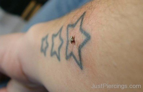 Triple Star Tattoo And Piercing With Stud-JP12346