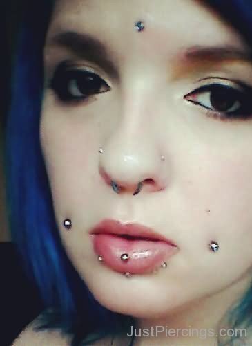 Vertical Labret Dimple And Third Eye Piercing-JP12357