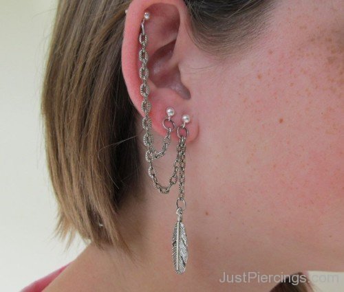 Cartilage To Lobe Feather Chain Piercing-JP12303