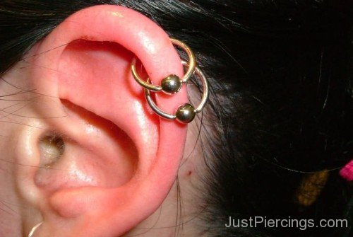 Double Rim Piercing With Gold Bead Rings-JP12304
