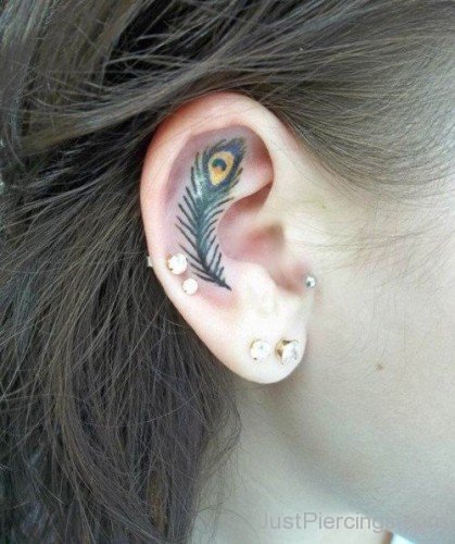Feather Tattoo And Dual Lobe Piercing-JP12311