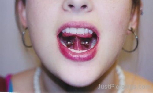 Girl With Tongue Web Mouth Piercing-JP12313