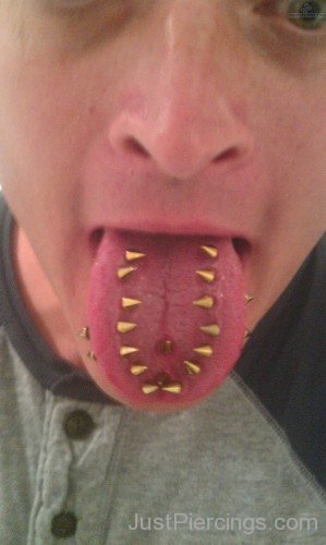 Mouth Piercings With Gold Cone Studs-JP12332