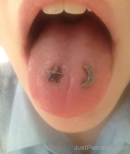 Mouth Tongue Piercing With Moon And Star Dermals-JP12334